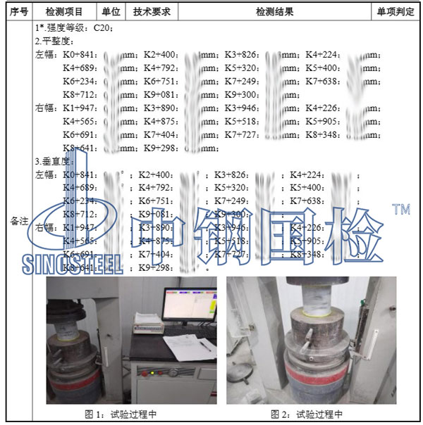 路面抽芯檢測項目部分結(jié)果
