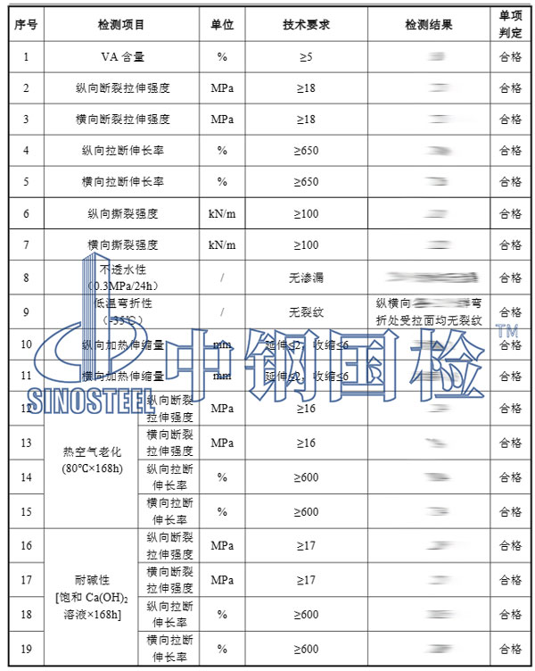 防水板檢測項目結果