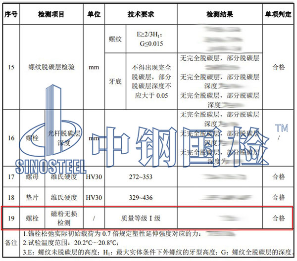 螺栓磁粉探傷檢測結(jié)果
