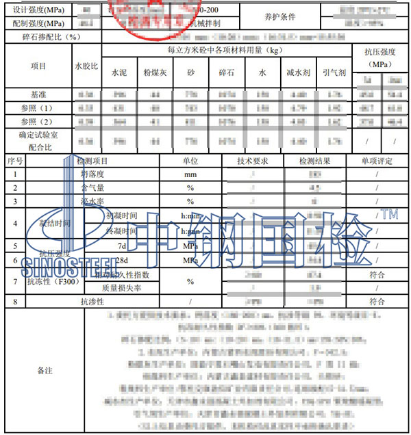 混凝土檢測(cè)項(xiàng)目結(jié)果