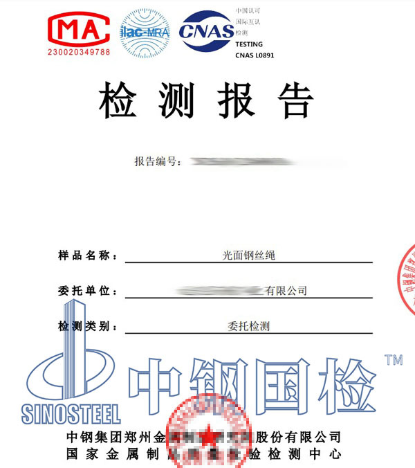 鋼絲繩抗拉檢測報告