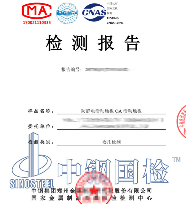 OA活動地板檢測報告圖片